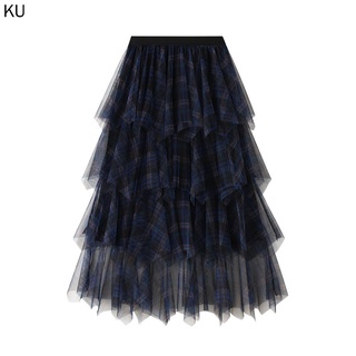 Hàng Mới Về Chân Váy Lưới Chữ a Xếp Tầng Dáng Dài Họa Tiết Kẻ Sọc Caro Ngọt Ngào Thời Trang