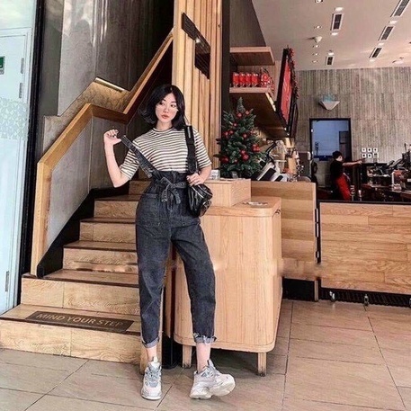 Yếm jean dài nữ phối nơ- yếm bò ulzzang phong cách hàn quốc cao cấp BEN Shop0807 htb7