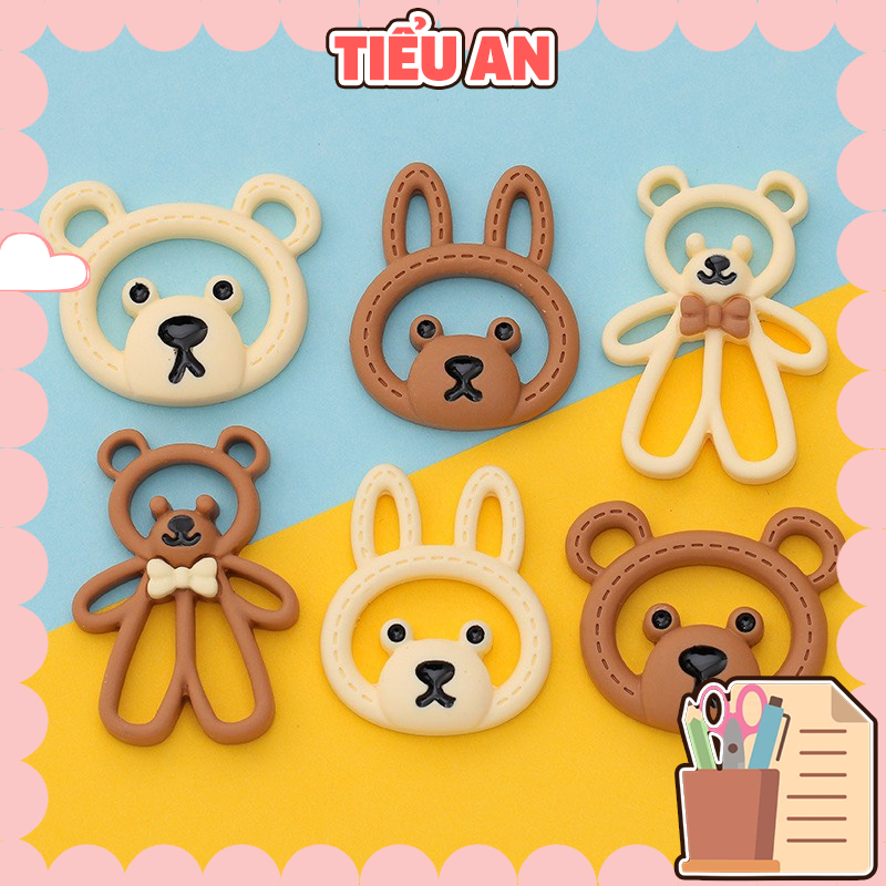 Charm (C277) slime/ Dụng Cụ Charm Trang Trí [Ko Keo &amp; Nút] Hình Gấu Màu Kem &amp; Socola (2.2x2.7cm)