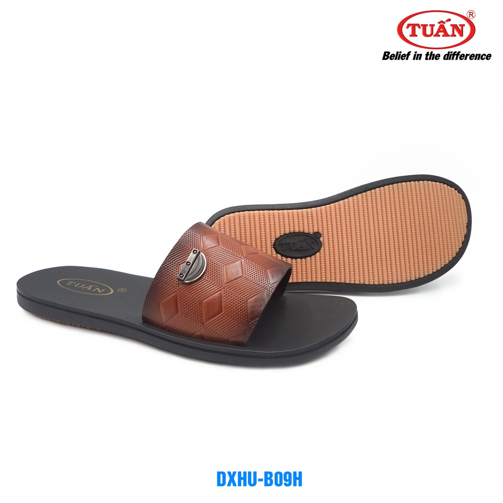 Dép nam da dép quai bảng ngang đế bằng thương hiệu Tuấn DXHU-09H