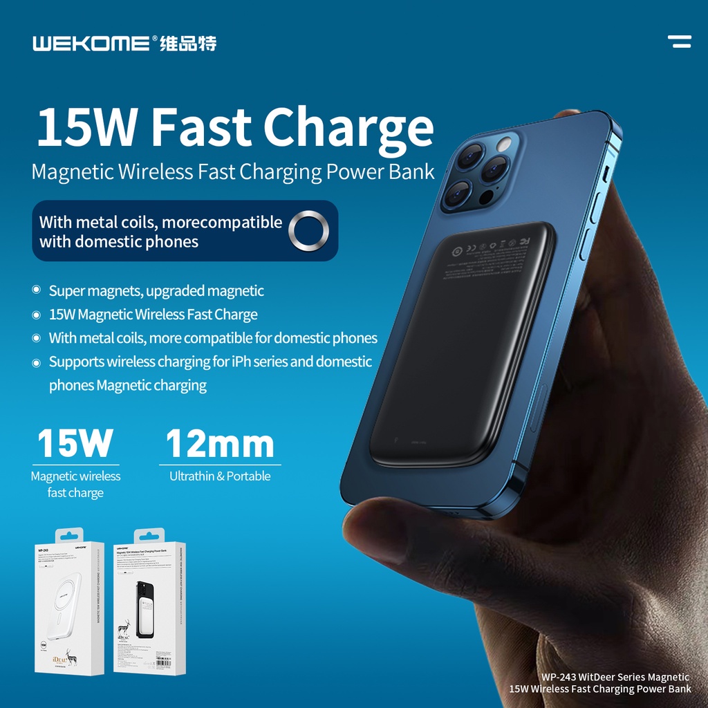 Pin sạc dự phòng 15W không dây WEKOME 243 hỗ trợ sạc nhanh PD 5000mAh siêu mỏng, nhỏ gọn tiện lợi