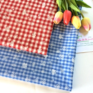 V179🌈VẢI TWILL HOẠ TIẾT CARO HOA PHUN SƠN CAO CẤP MAY ĐỒ CHO TRẺ EM, DOLL, OBITSU, DIY, DECOR, HANDMADE