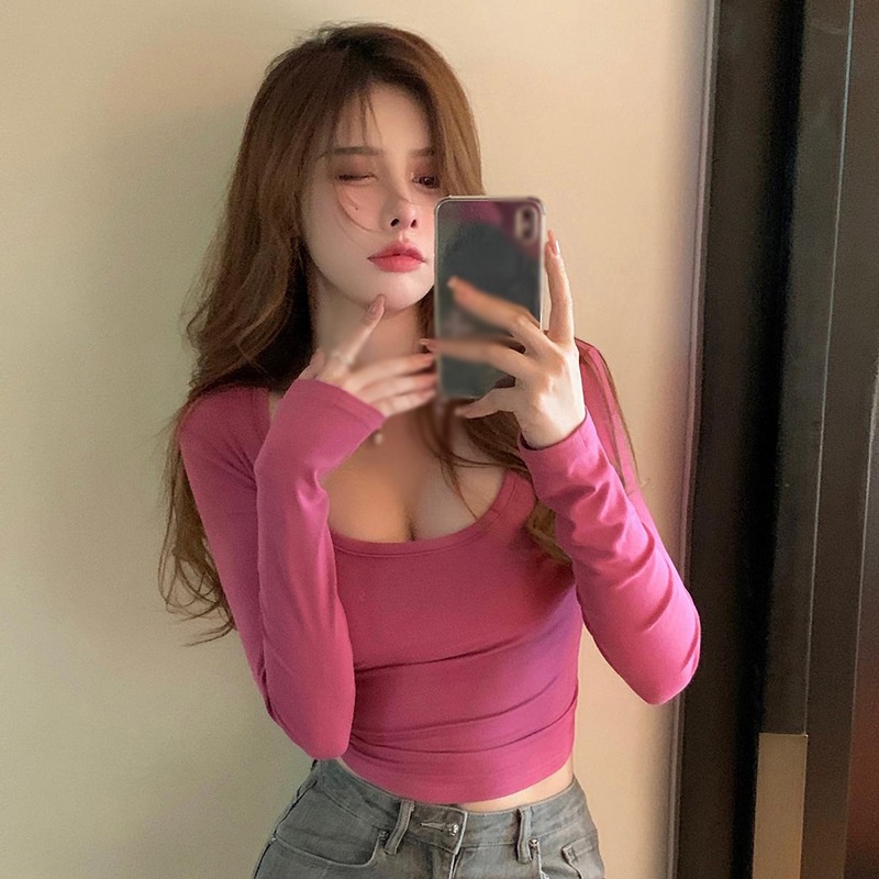 Áo Thun Nữ Dài Tay Cổ Chữ U Màu Sắc Thời Trang