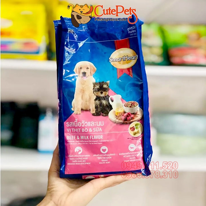  Thức ăn cho chó con Smart Heart Puppy 1.5kg vị thịt bò và sữa - Phụ kiện thú cưng