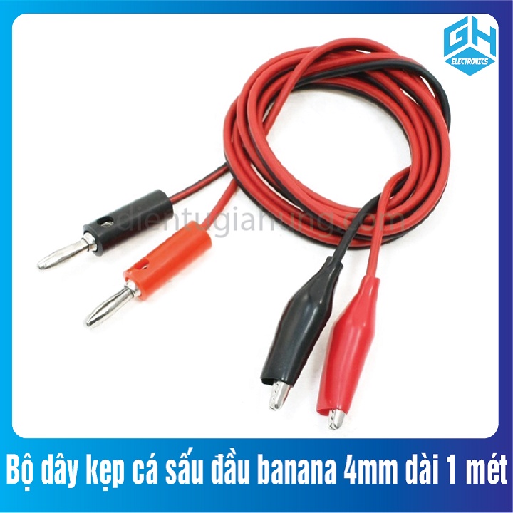 1 Bộ dây kẹp cá sấu đầu banana 4mm dài 1 mét màu đen - đỏ