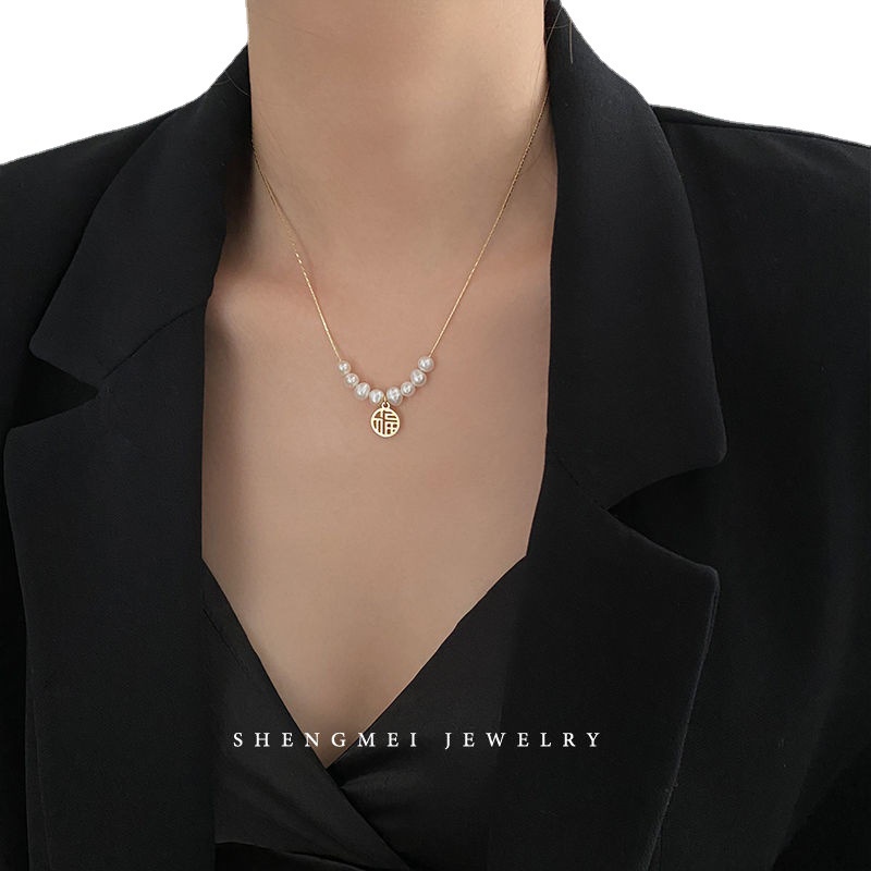 Vòng cổ Mặt Hình Đồng Xu Vàng Đính Ngọc Trai Thời Trang Sang Trọng Cổ Điển Dành Cho Nữ