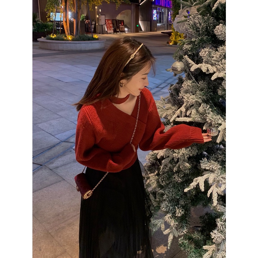 Áo sweater SUXI dệt kim tay dài cổ V kiểu Hàn Quốc thời trang mùa thu dành cho nữ
