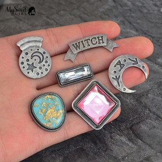 🍉Witch Moon Star Letter Print Lapel Badge Clothes Rhinestone Brooch Pin