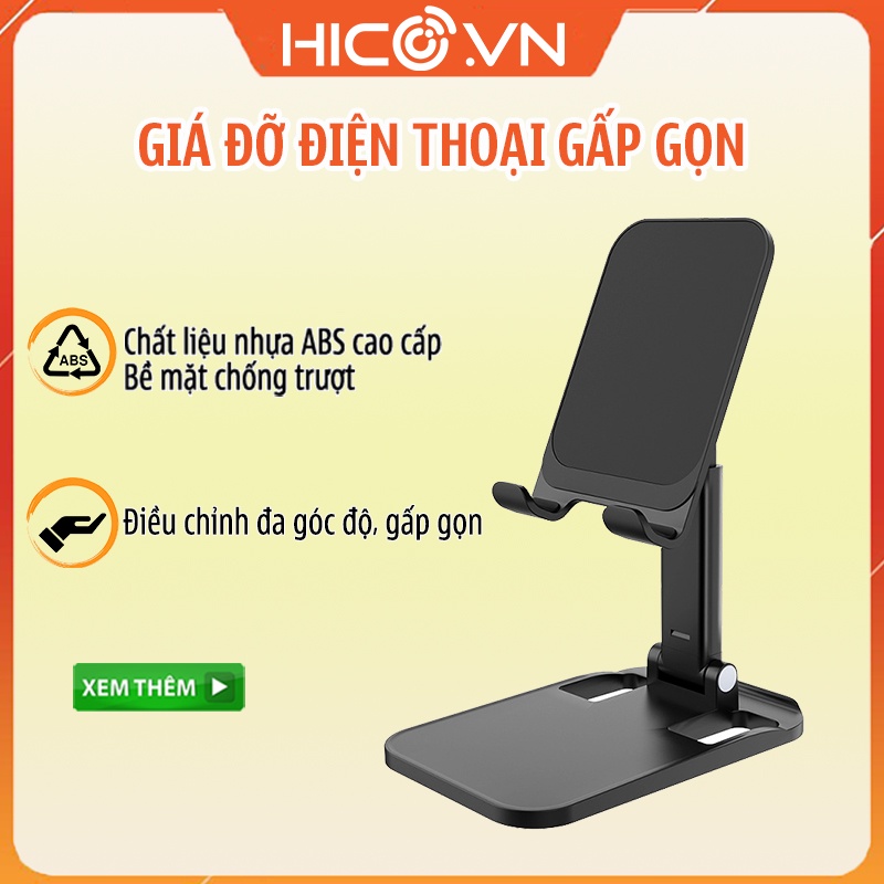 Giá đỡ điện thoại để bàn, giá đỡ máy tính bảng GD001. Làm bằng nhựa chất lượng cao, Có thể gấp gọn điều chỉnh được
