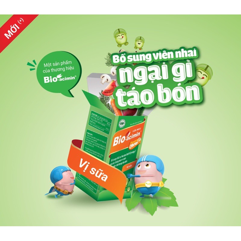 Viên nhai Bio-acimin Chew F - 60 viên - bổ sung chất xơ hoà tan và các chủng men vi sinh giúp giảm táo bón