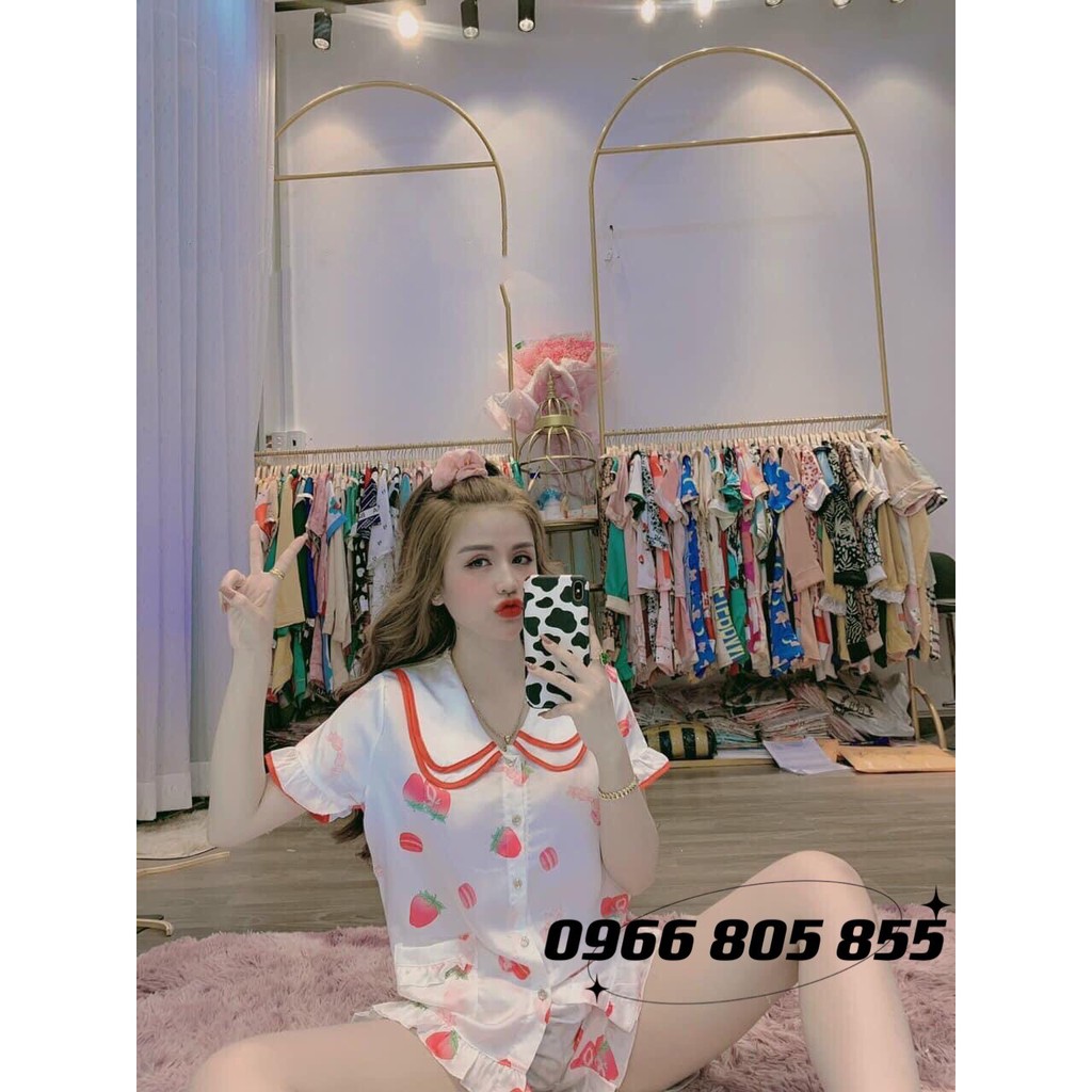 Bộ đồ Pijama lụa💖Bộ lụa thiết kế Quần Sooc Họa tiết chất liệu mát lịm | BigBuy360 - bigbuy360.vn