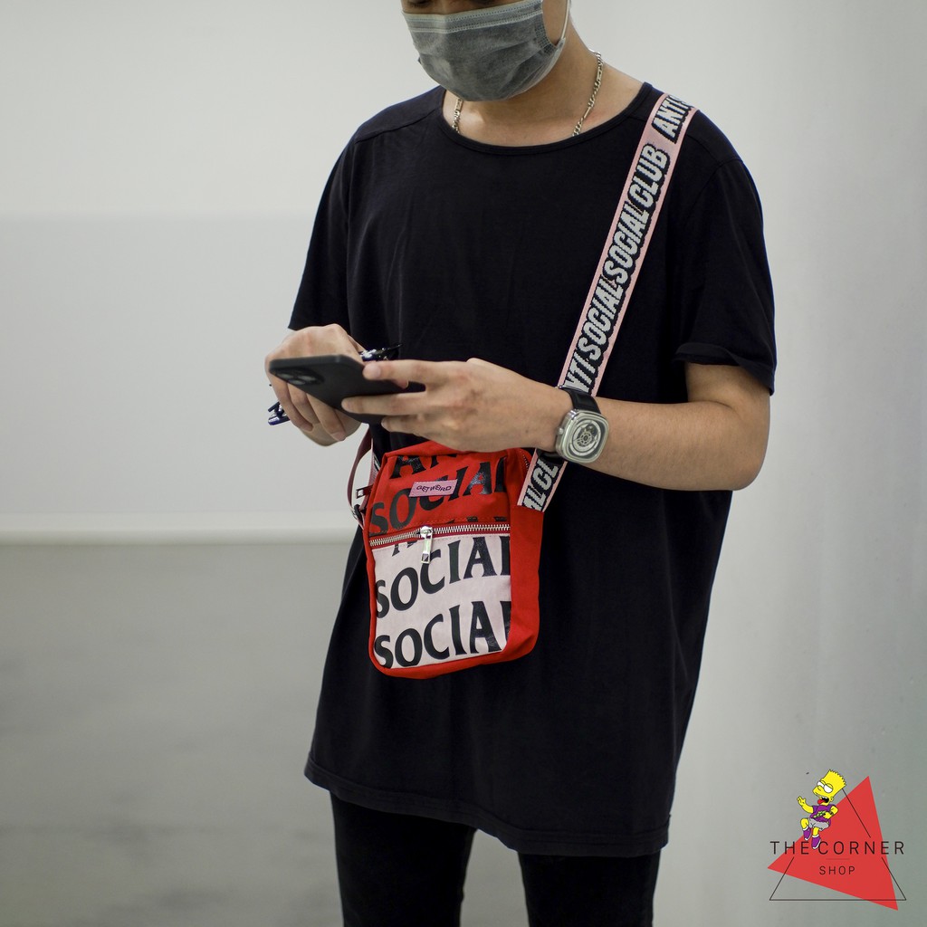 Túi đeo chéo Anti Social Social Club - ASSC Shoulder Bags(đen/đỏ) [Ảnh thật]
