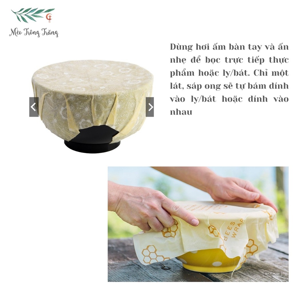 Set màng bọc thực phẩm, vải sáp ong 100% nguyên liệu an toàn, sử dụng nhiều lần, an toàn cho sức khỏe