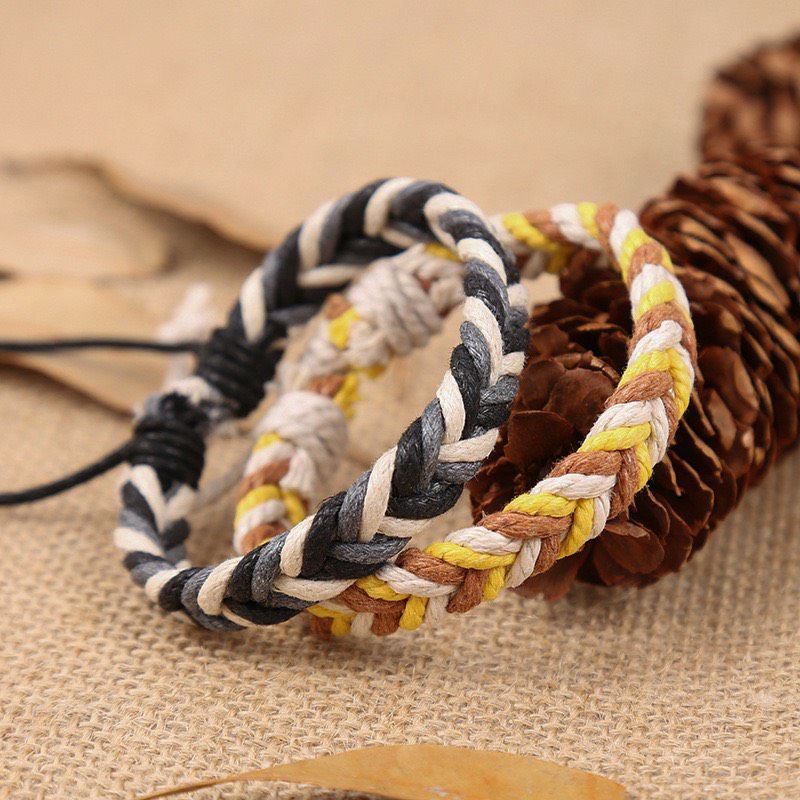 Vòng tay thổ cẩm sợi dệt đan dây phong cách dân tộc, lắc tay thổ cẩm