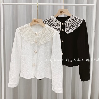 ÁO SƠ MI XỐP NHĂN CỔ REN HÌNH QUẠT