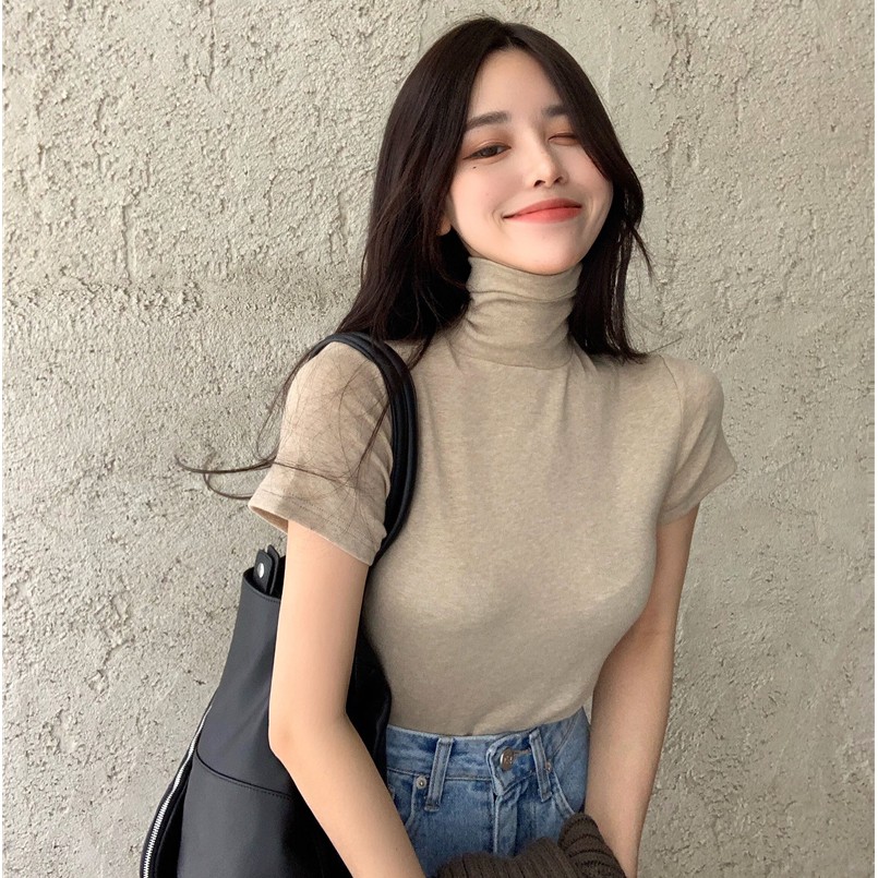 Áo thun ôm nữ tay ngắn cổ lọ Emilyshop