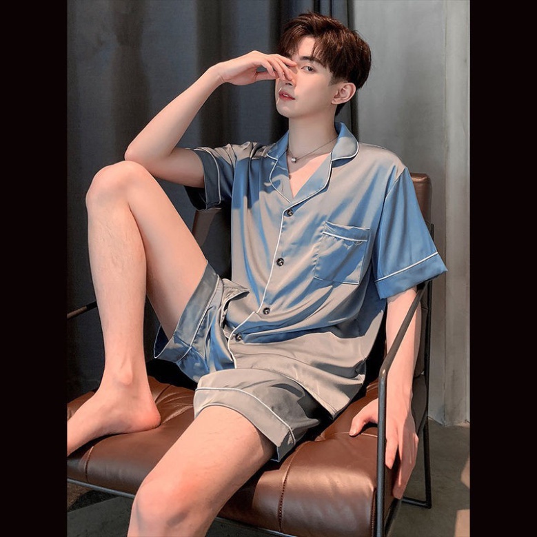 Đồ ngủ lụa băng của nam giới mùa xuân và mùa hè tự trồng trọt cho thanh niên lụa cặp đôi phong cách ở nhà - SIÊU HOT | BigBuy360 - bigbuy360.vn