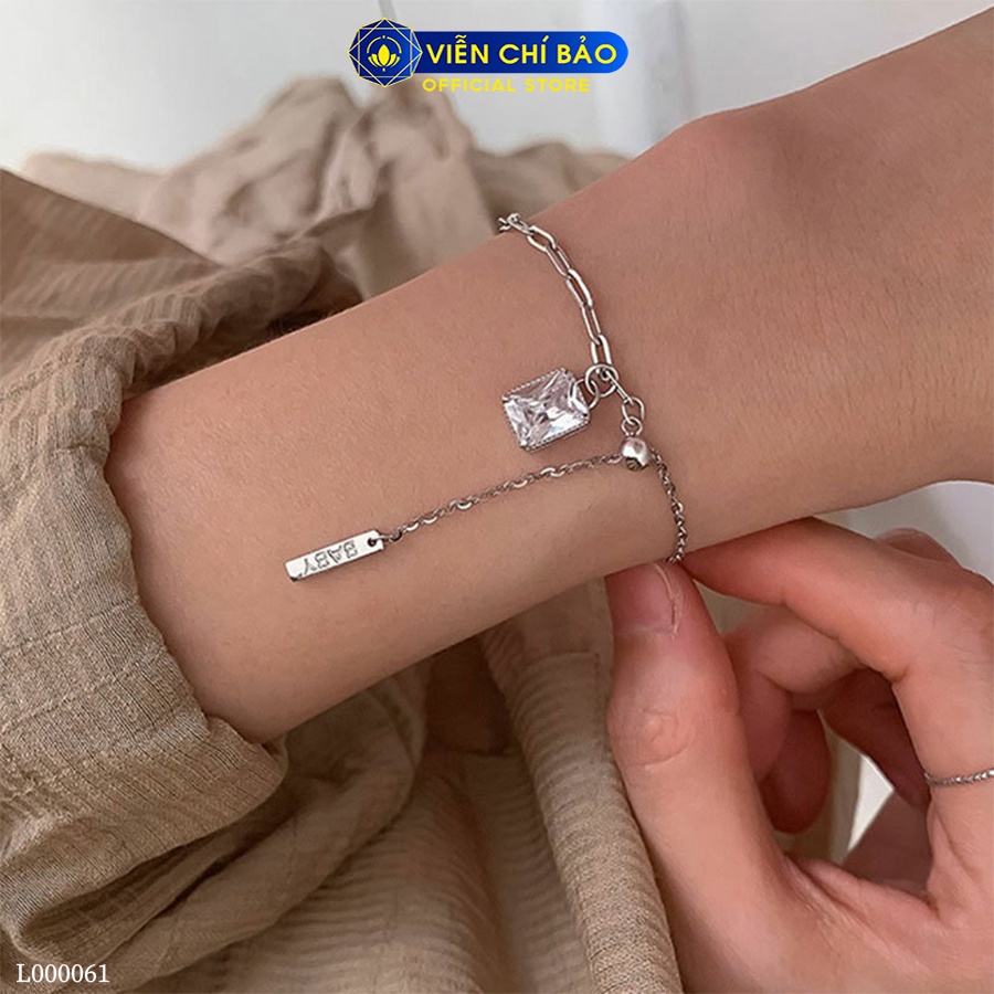 Lắc tay bạc nữ xích đá vuông trắng chất liệu bạc 925 thời trang phụ kiện trang sức Viễn Chí Bảo L000061