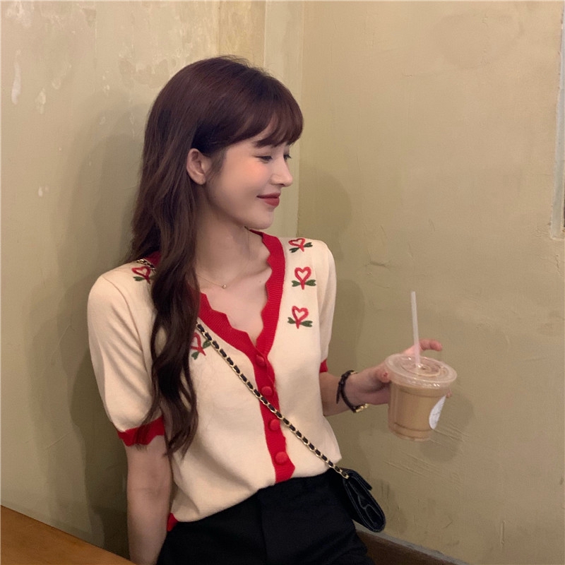 SUXI Áo Dệt Kim Thêu Hình Trái Tim Xinh Xắn Cho Nữ