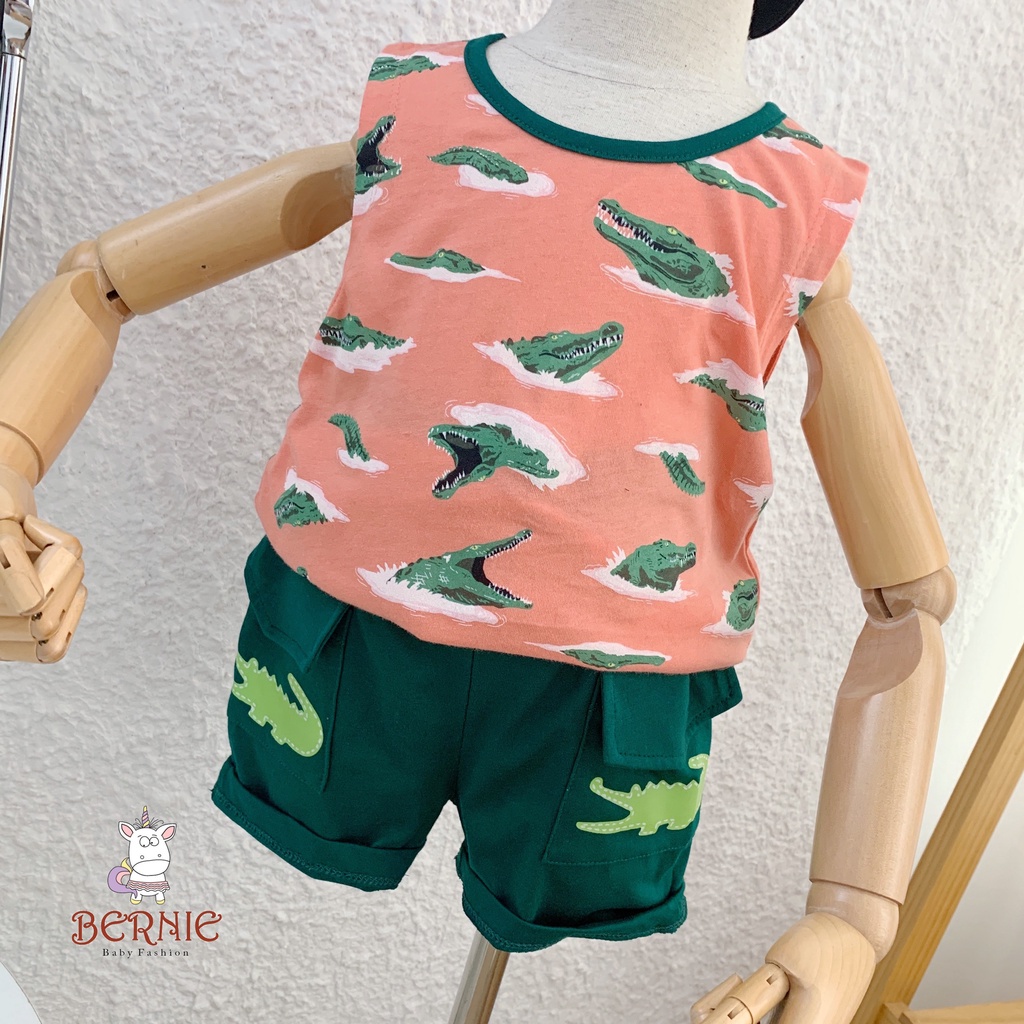 Bộ ba lỗ bé trai hoạ tiết cá sấu, bộ 3 lỗ cotton mềm mát