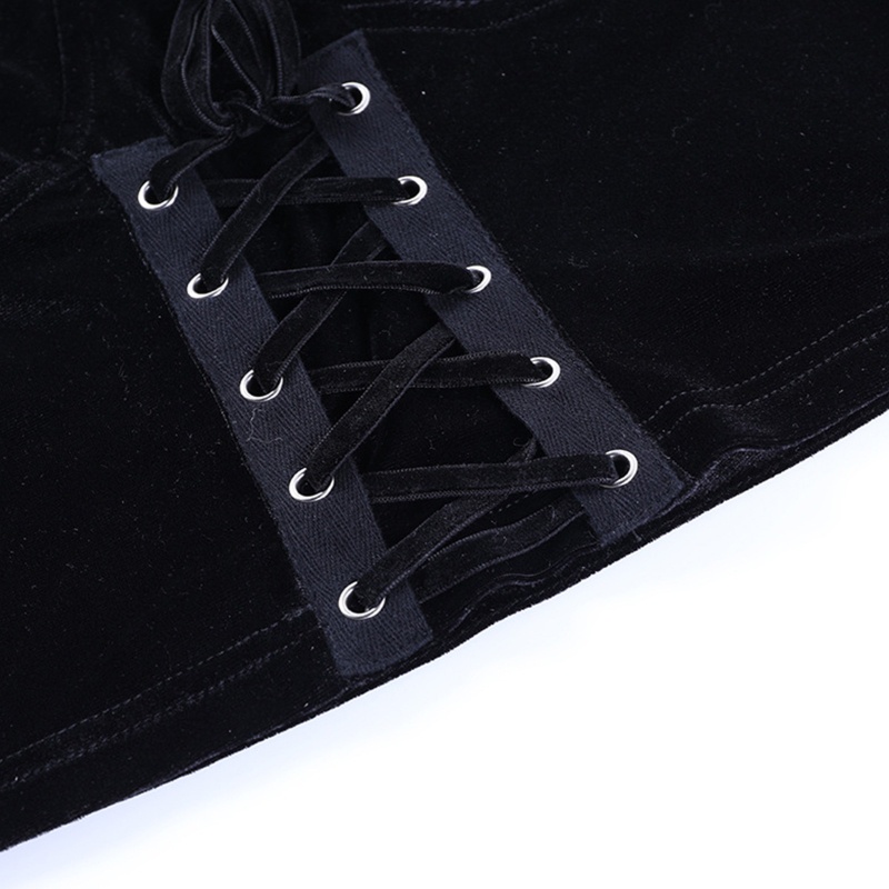 Áo Croptop Nhung Tay Ngắn Cổ Vuông Cột Dây Phong Cách Gothic Harajuku Vintage Gợi Cảm Cho Nữ