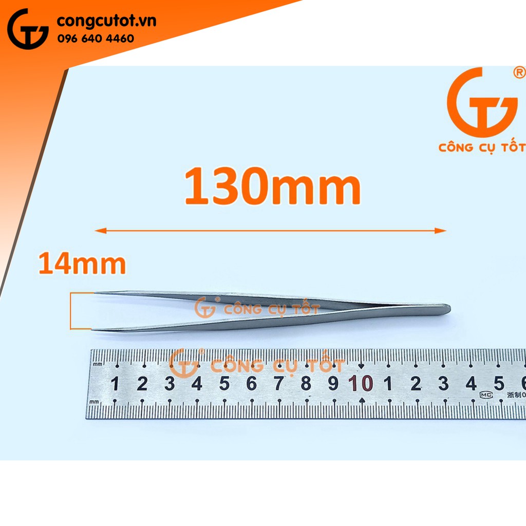 Nhíp gắp đầu thẳng 130mm bằng thép trắng khử từ, chống a xít và chống ăn mòn