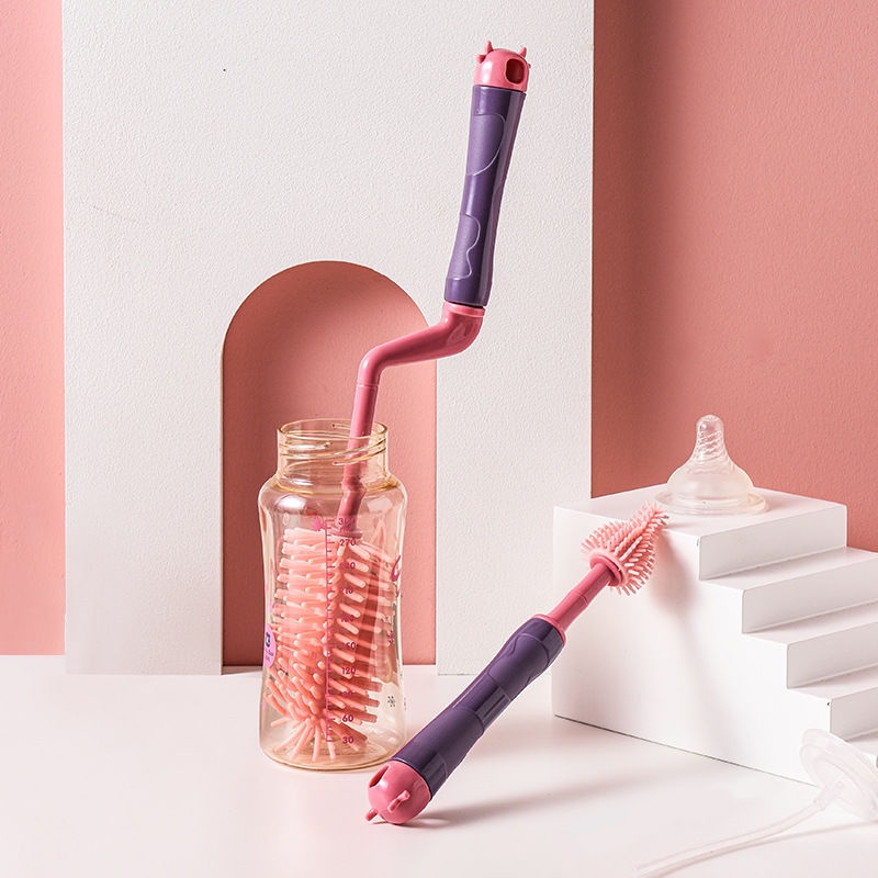 Bộ dụng cụ cọ rửa bình sữa vệ sinh núm ti silicon cao cấp cho bé gồm 3 chi tiết xoay 360 độ phù hợp mọi loại bình