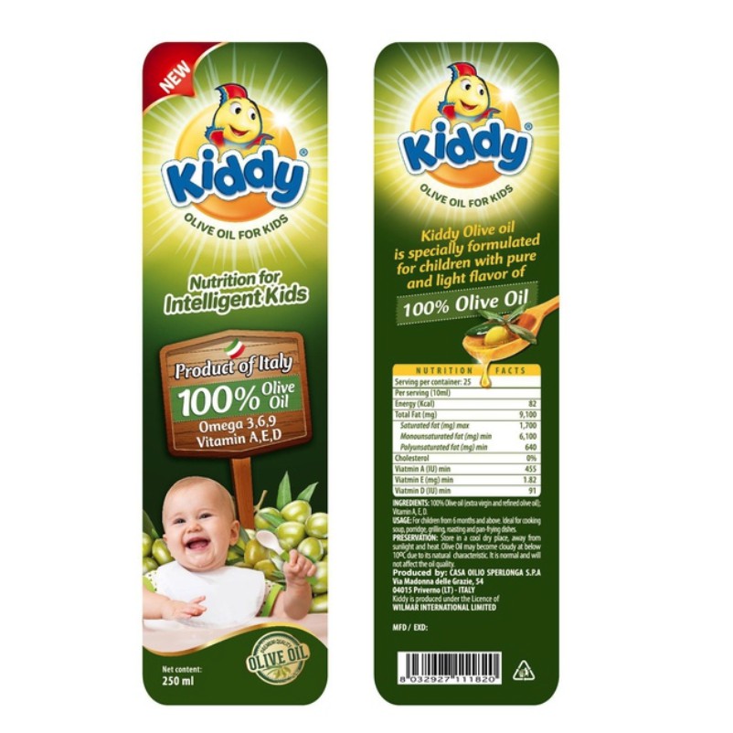 Dầu Ăn Kiddy Dinh Dưỡng Olive Cho Bé 250ml (Chai thủy tinh dễ vỡ, xin vận chuyển nhẹ tay)