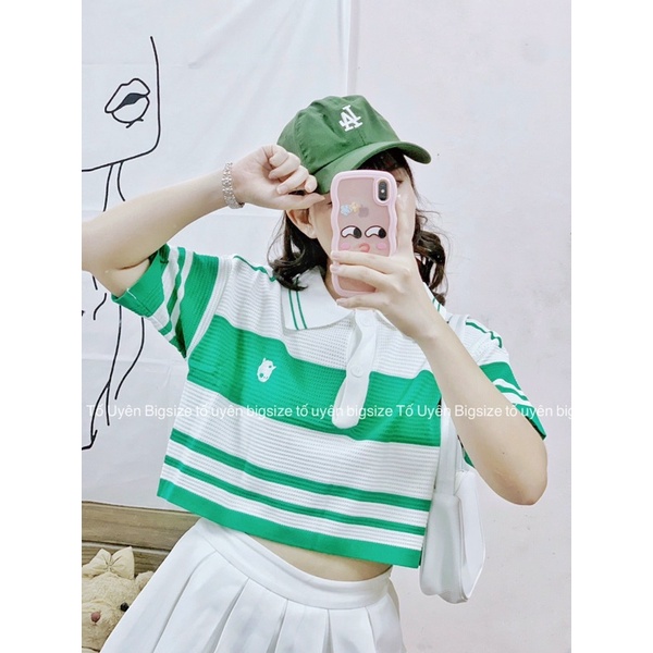 ( T.U Bigsize 50-80kg) Áo Croptop Polo Sọc Ngang Len Mongtoghi QC loại 1 #3001