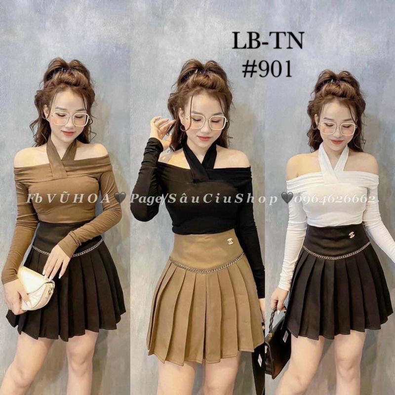 Chân váy xếp ly xích chữ x