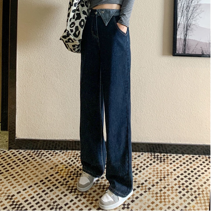 Quần Jeans Nữ Dài Lưng Cao Ống Rộng Thời Trang Hàn