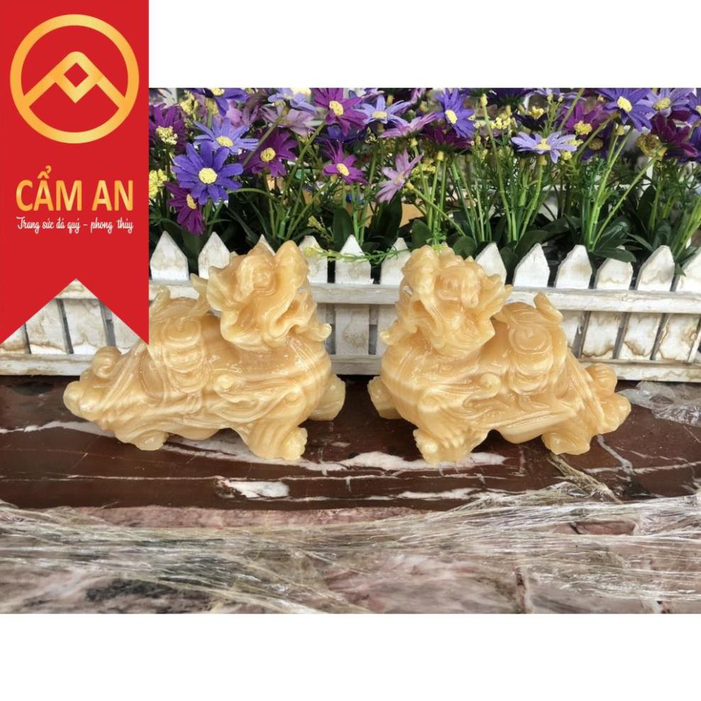 Cặp Tỳ Hưu phong thủy đá ngọc hoàng long (calcite) - Dài 15cm
