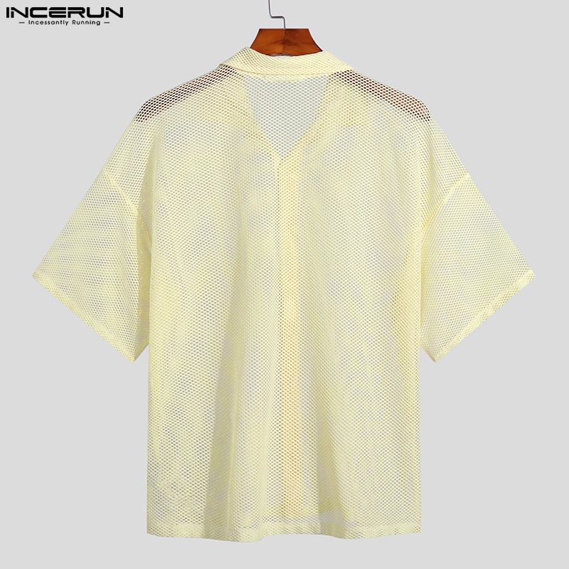 Áo sơ mi INCERUN tay ngắn cổ bẻ màu trơn tùy chọn thời trang cho nam