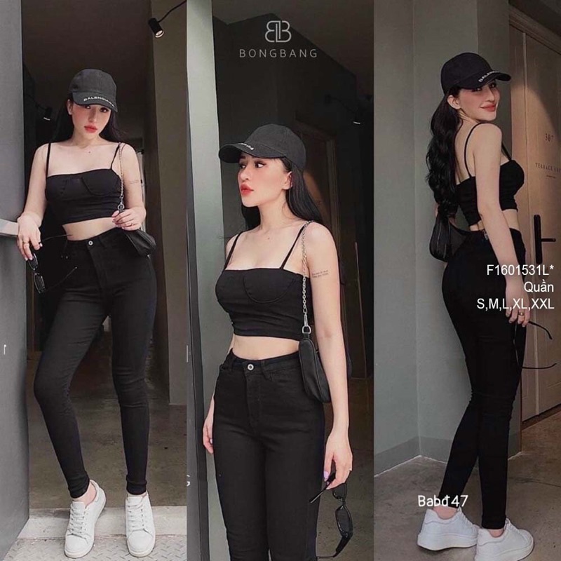 Quần jean đen dài ôm lưng cao!Size: S,M,L,XL,XXL 1-2 ngày về