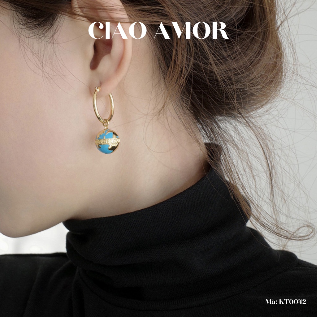 Khuyên tai nữ, bông tai qủa địa cầu Trang sức Ciao Amor - Mã KT0042