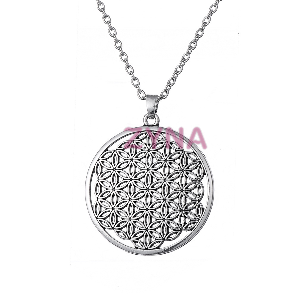 Ready Stock Women Silver Plated Flower of Life Pendant Necklace Geometry Jewelry Gifts &VN