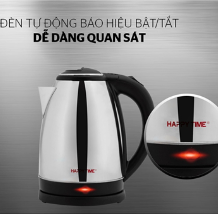 Ấm Siêu Tốc Sunhouse Happy Time - Ấm Đun Siêu Tốc 1,8L INOX Cách Nhiệt - Bảo Hành 12 Tháng