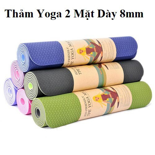 Thảm tập Yoga - gym tại nhà 2 lớp cao cấp chống thấm nước, mat mặt TPE loại dày đẹp 6mm, 8mm