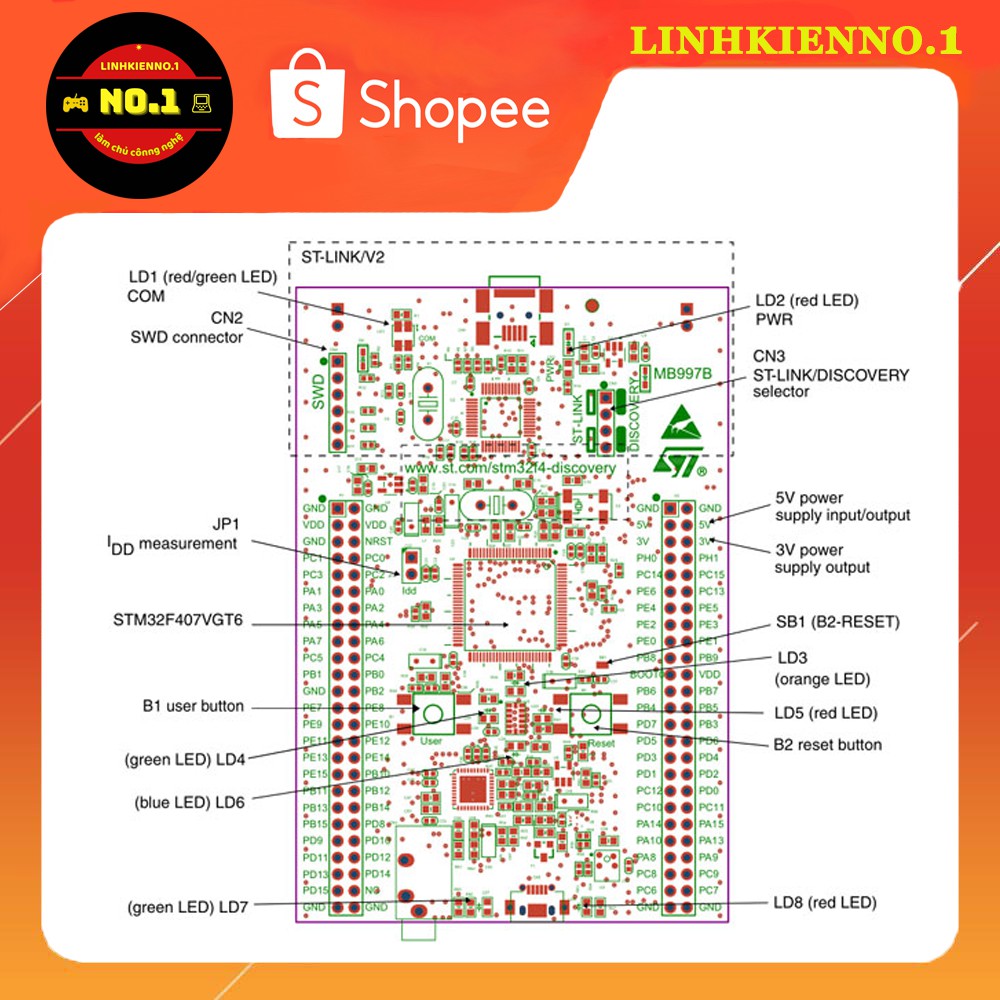 Kit Phát Triển ARM STM32F407 - Discovery Bảo Hành 2 Tháng