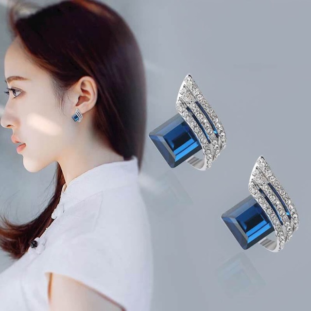 Khuyên tai bạc thật mẫu vàng trắng (xi kim) sang trọng quả cầu trắng nhân tạo 12ly