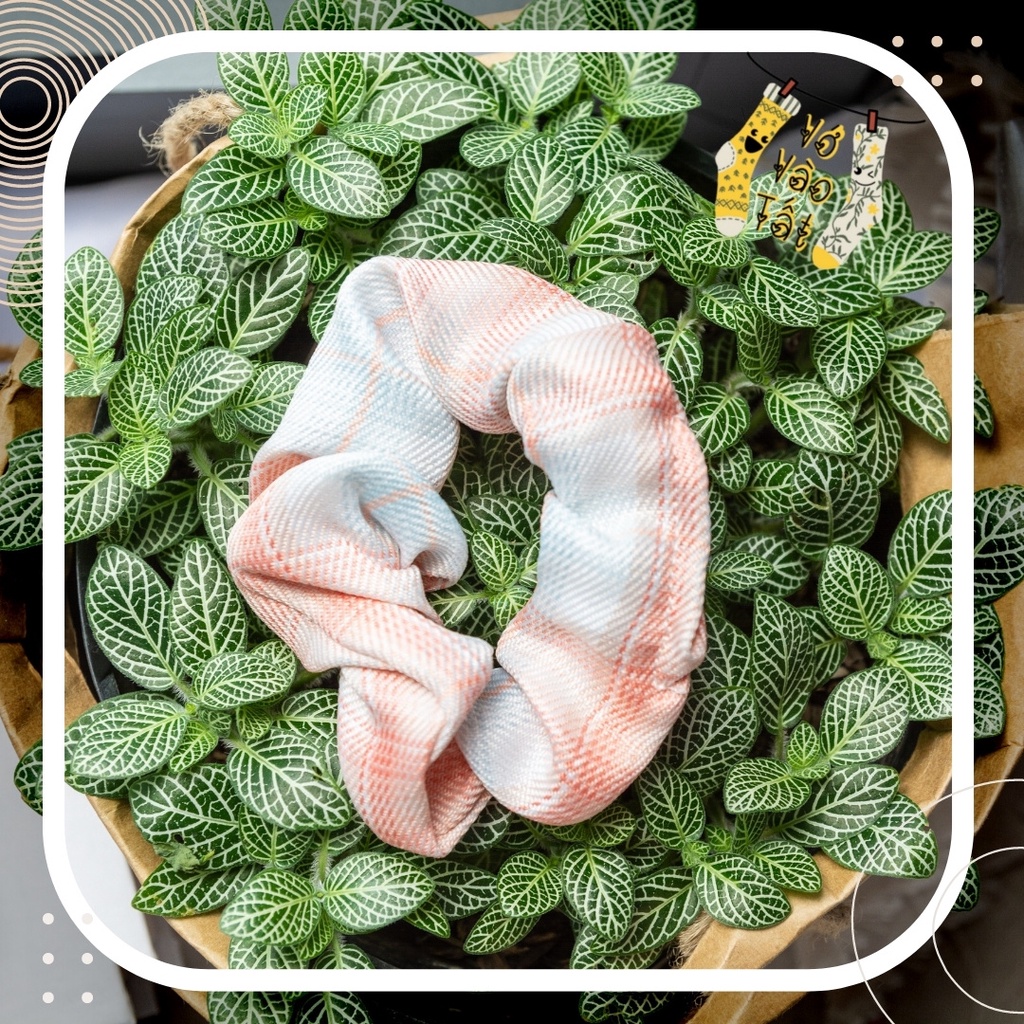 [quà tặng] Đồ buộc tóc scrunchies caro cổ điển phong cách Hàn Quốc