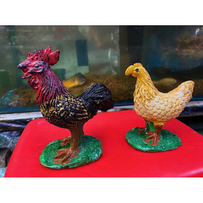 CẶP GÀ TRỐNG MÁI TRANG TRÍ HỒ CÁ NON BỘ 15X14X15CM