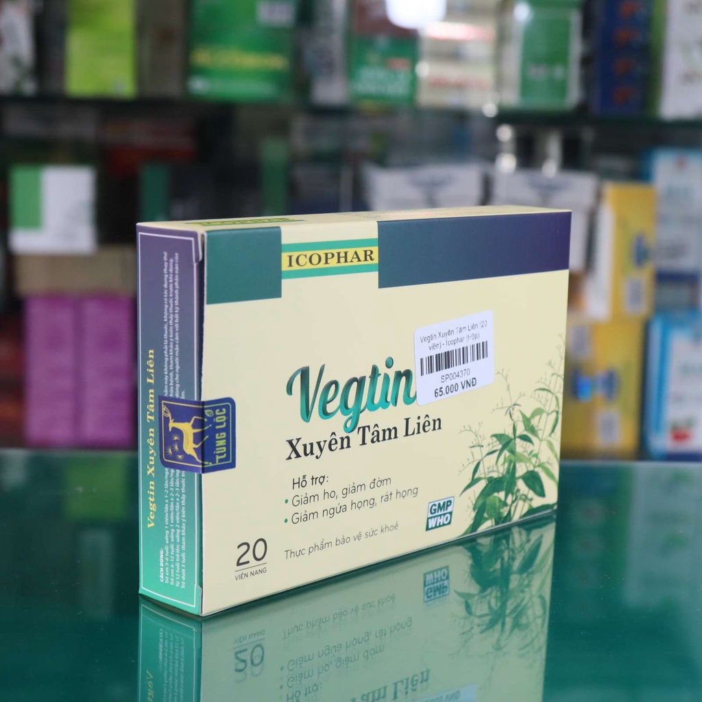 Vegtin Xuyên Tâm Liên - Hỗ trợ giảm ho, giảm ngứa họng, viêm họng (20 viên)