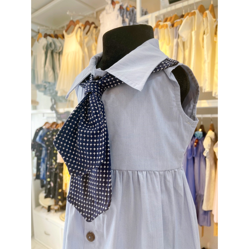 Đầm Xanh Sát Nách Cổ Sơ Mi Cà Vạt Màu Ngẫu Nhiên Sora Chan - M019