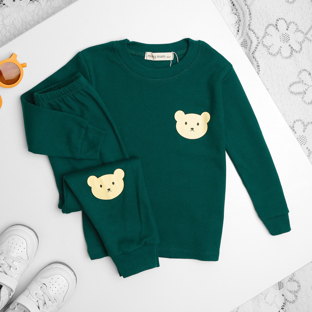 [SALE] Bộ Dài Tay Cho Bé Trai, Bé Gái Minky Mom Cotton Bozip Ngực In Gấu Teddy, Đồ Bộ Cho Bé Mặc Nhà Thu Đông MKMTD2153