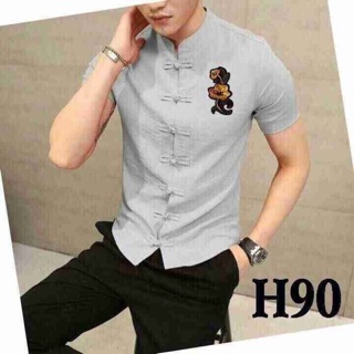 Áo sơmi nam thêu cổ tàu 091