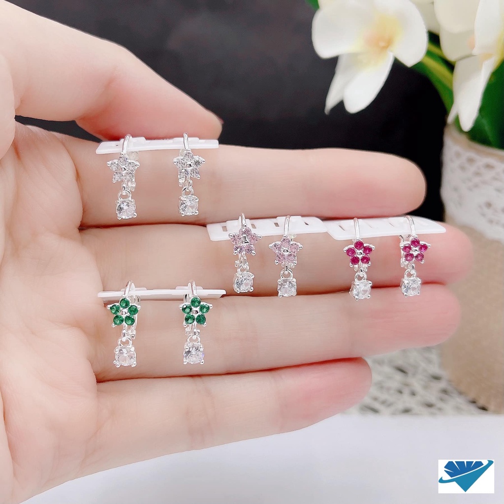 Bông tai hoa bạc treo đá