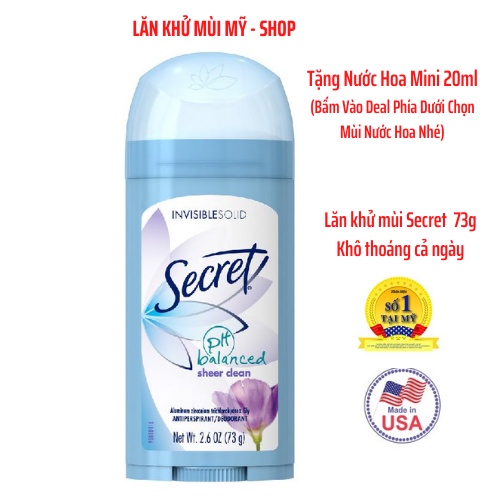 [USA] Lăn Khử Mùi Secret Invisible Solid Nữ Tươi Mát Khô Thoáng 73g