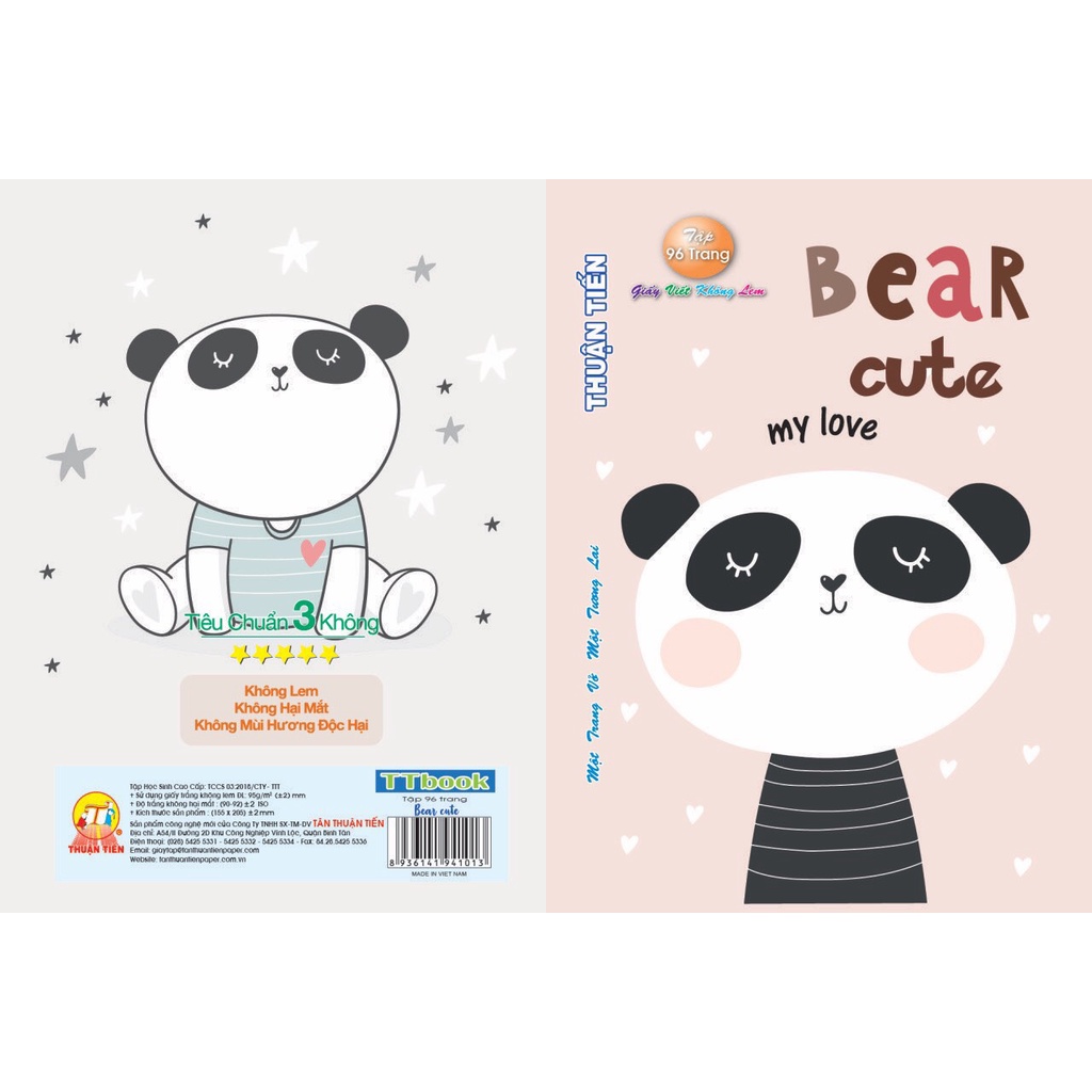 ( 1 Lốc ) Tập Vở Bear Cute 96 Trang KT:158x205mm Độ Dày 95 Gsm ( Dày ) Tân Thuận Tiến Camshop