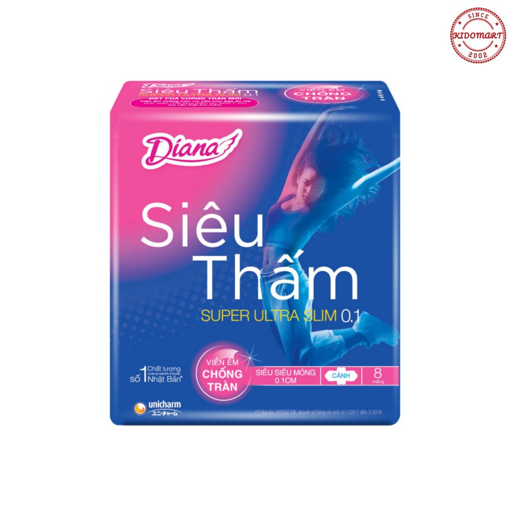 Băng Vệ Sinh Diana Siêu Thấm Super Ultra Slim 0.1 Có Cánh 8 Miếng